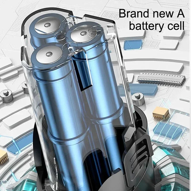 Makita 10.8V battery cell structure, detail view in silver and blue