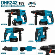 Makita DHR242 kit in case with multiple tool options, blue and black