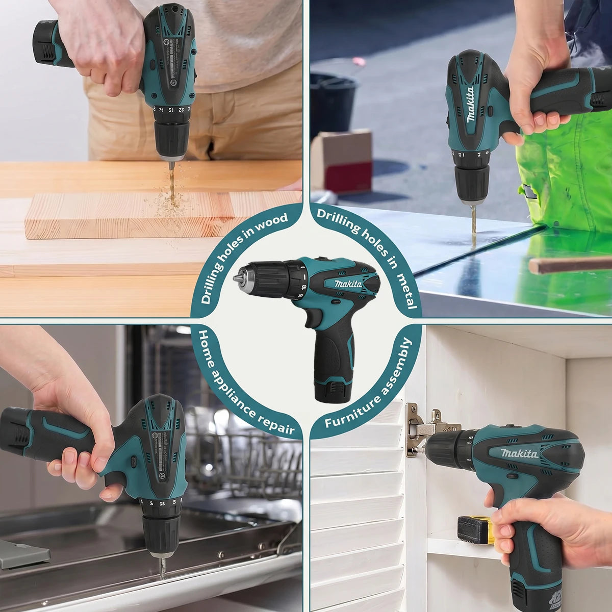 Makita DF330 cordless drill multiple angles in black and blue