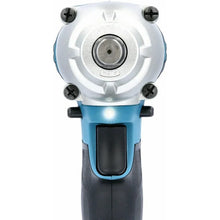 Makita DTW190 head detail close-up, metal chuck and LED light in blue and white