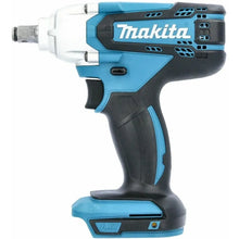 Makita DTW190 side view, cordless handle with battery pack in blue and black