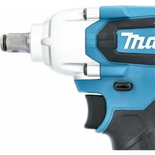 Makita DTW190 side view, metal chuck and powerful motor in blue and black