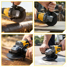 MELLWIN angle grinder cutting metal in use, cordless yellow-black
