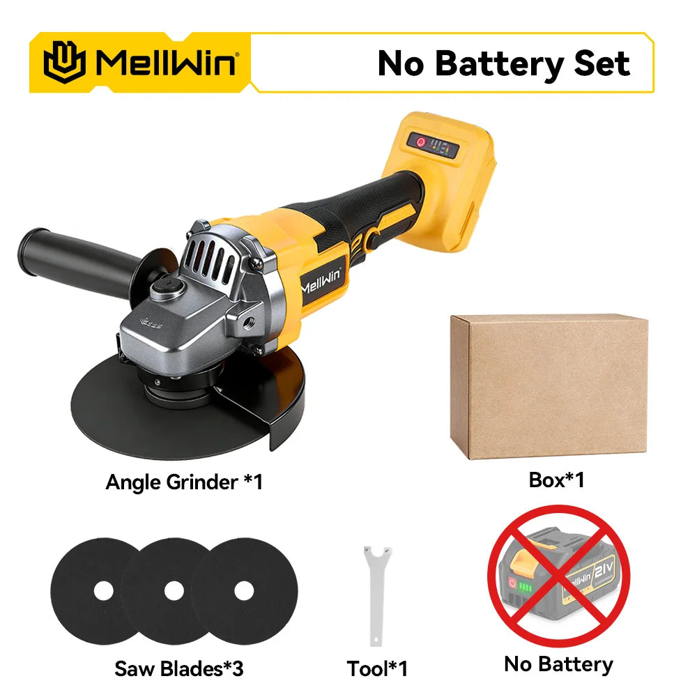 MELLWIN angle grinder packaging without battery showing accessories