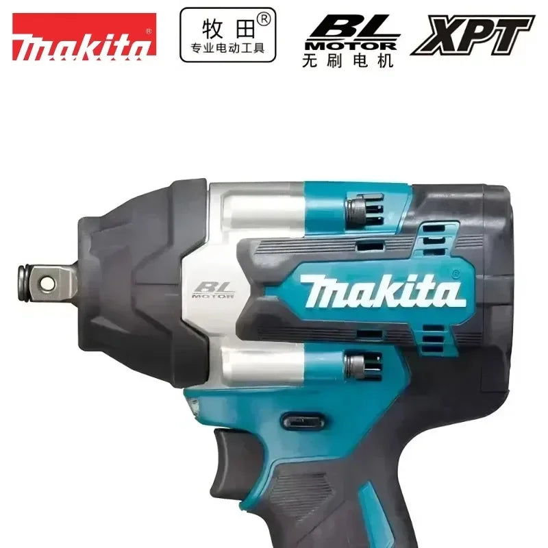 Makita DTW700 control panel detail in black and blue with display