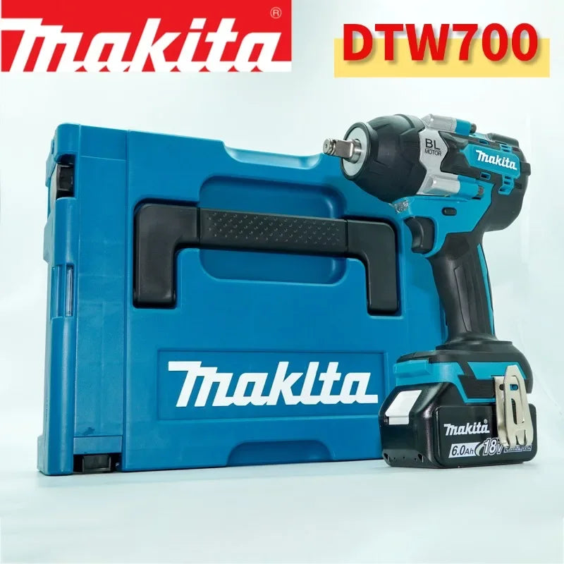 Makita DTW700 front view in blue and black, brushless impact wrench