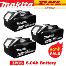 Makita battery pack packaging, black and red with high performance label