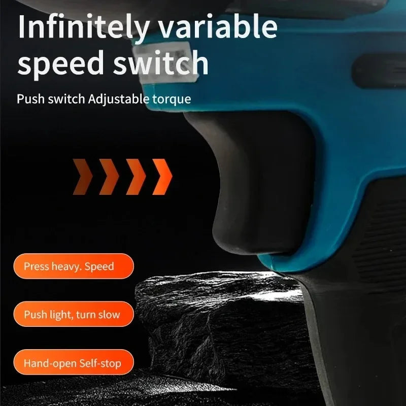 Makita DTW700 speed switch detail, black and blue controls