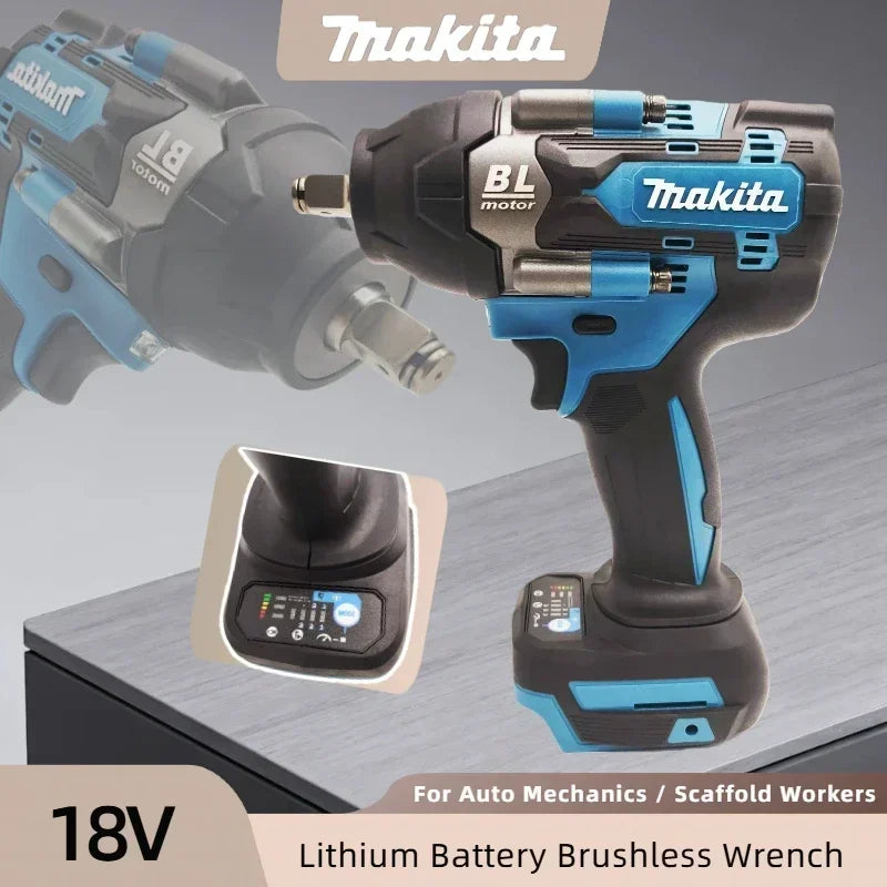 Makita DTW700 packaging with 18V lithium battery, black and blue