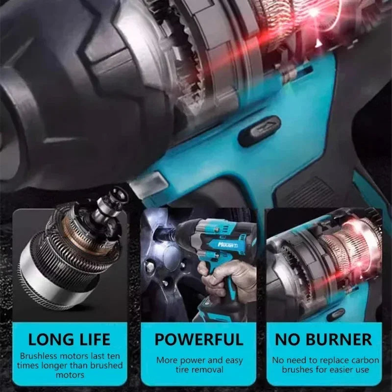 Makita DTW700 detail close-up, cordless brushless impact wrench with long-life features