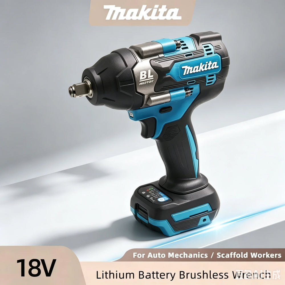 Makita DTW700 front view, cordless brushless impact wrench in blue and black