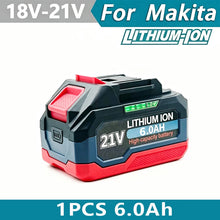 21V lithium battery pack top view, black and red compatible with Makita