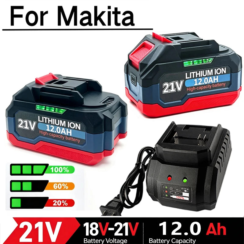 21V lithium battery packaging, black with red accents, front view