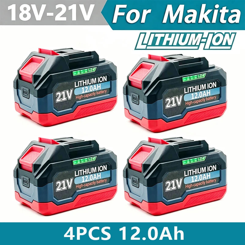 21V Lithium Ion Battery blue drill and two batteries lifestyle view