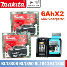 Makita 6Ah 18V batteries with charger packaging, red and black