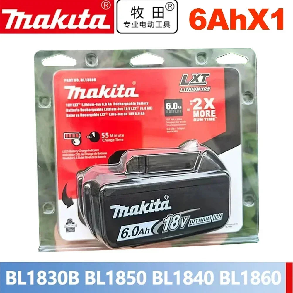 Makita 6Ah 18V battery packaging, red and black design