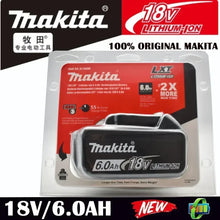 Makita battery packaging, red and black branding, front view