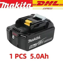 Makita 18V 5.0Ah battery packaging, black and yellow, single 5.0Ah battery