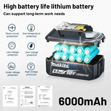 Makita 18V 6.0Ah battery in use, ergonomic design lifestyle shot