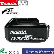 Makita 18V 6.0Ah battery packaging, black and white product box
