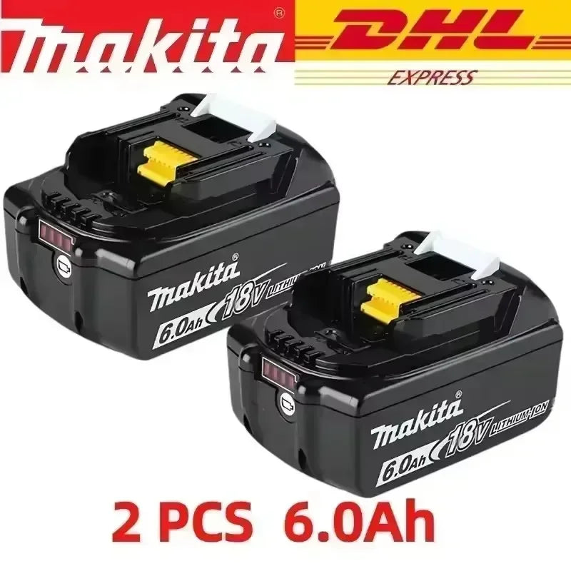 Makita 18V 6.0Ah battery pack packaging, black and yellow, two 6.0Ah batteries