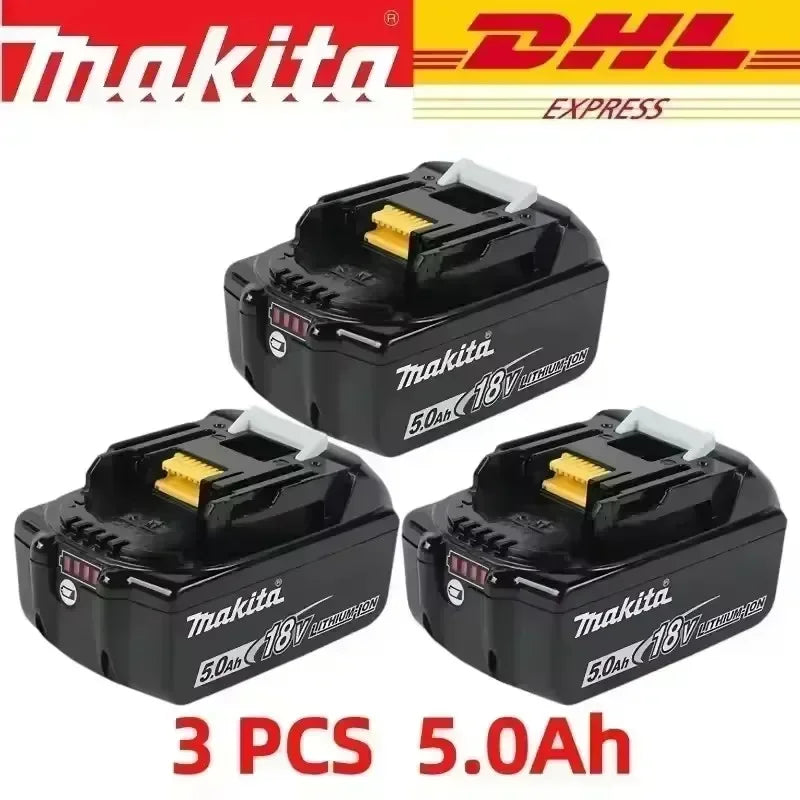 Makita 18V 6.0Ah battery pack packaging, black and yellow, three 5.0Ah batteries
