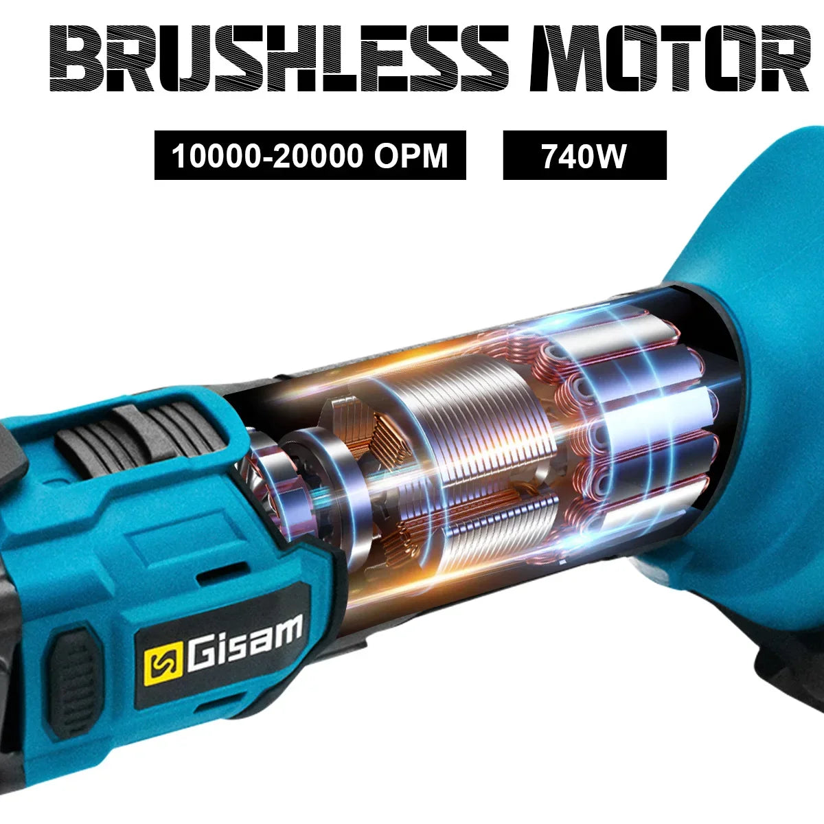 Gisam oscillating multitool in use, cutting wood with ergonomic grip