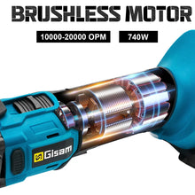Gisam oscillating multitool in use, cutting wood with ergonomic grip