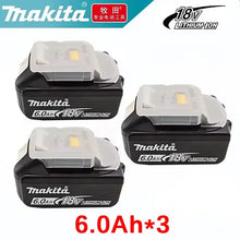 Makita 18V 6.0Ah batteries 3-pack, black/gray front view