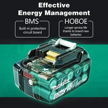 Makita battery management system detail, black yellow gray with built-in protection
