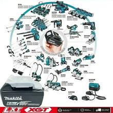 Makita tool accessories lifestyle layout in black and blue