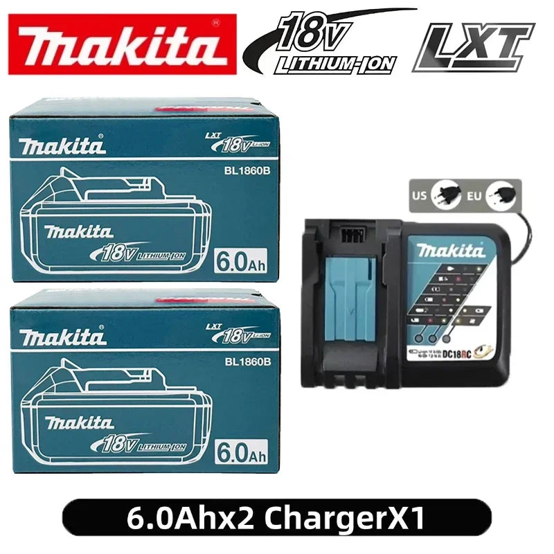 Makita 18V battery and charger in blue and black packaging with 2.0Ah