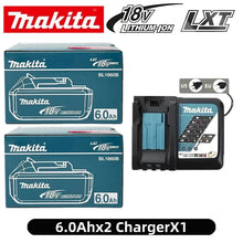 Makita 18V battery and charger in blue and black packaging with 2.0Ah