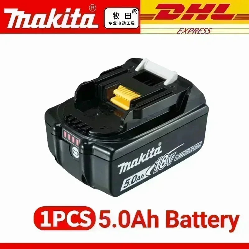 Makita 5.0Ah 18V battery in black and yellow packaging, single-pack packaging view