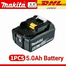 Makita 5.0Ah 18V battery in black and yellow packaging, single-pack packaging view