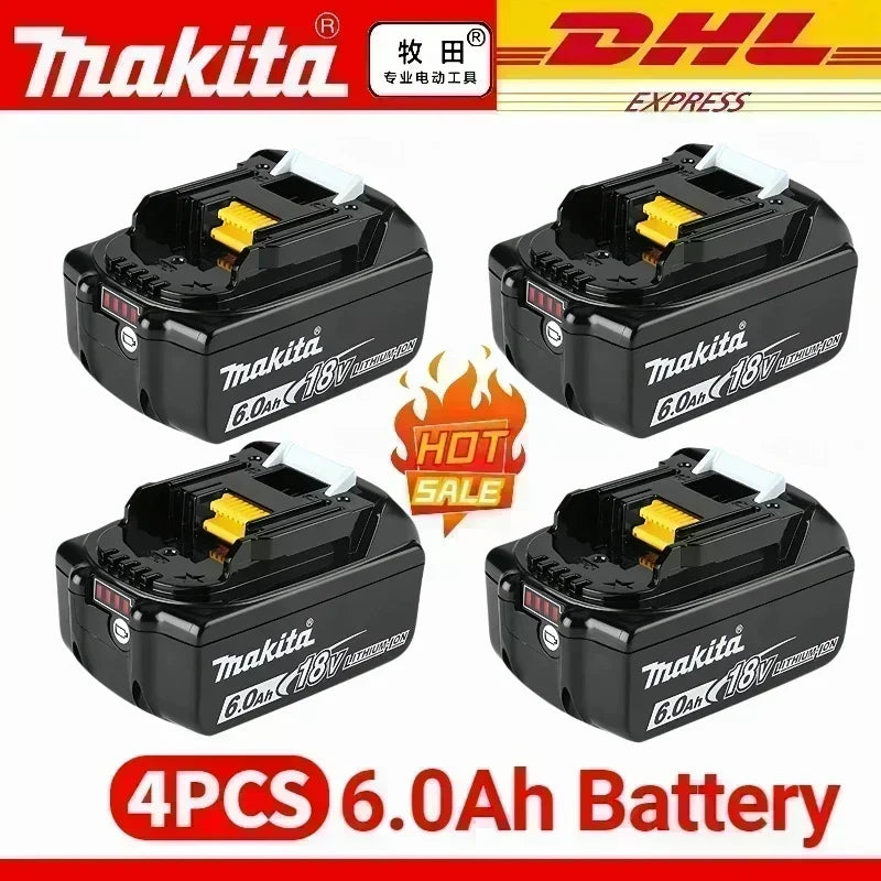 Makita 4-piece battery set, 6.0Ah high capacity in black