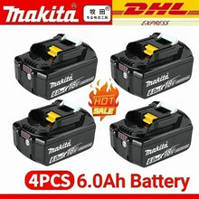 Makita 4-piece battery set, 6.0Ah high capacity in black