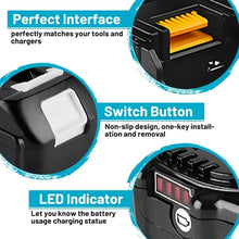 Makita 18V battery interface detail, switch button and LED indicator
