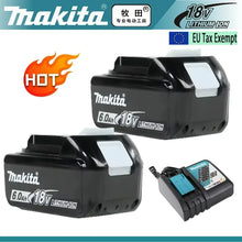 Makita 18V 6.0Ah battery packaging, black and blue set