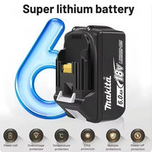 Makita 6.0Ah 18V battery detail, black case with super lithium feature