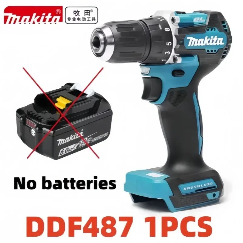 Makita drill detail with 6.0Ah 18V battery, black and blue