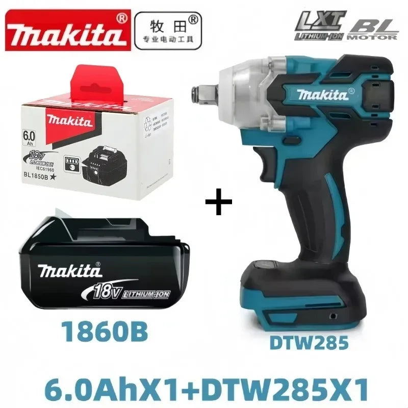 Makita 6.0Ah 18V battery impact wrench kit packaging, black and blue