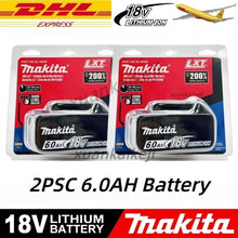 Makita 6.0Ah 18V battery packaging, black and red, front view