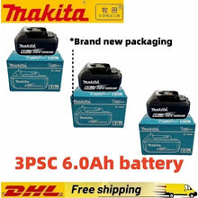 Makita 6.0Ah 18V battery packaging, black and blue, brand packaging
