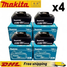 Makita 6.0Ah 18V battery packaging, black and blue four-battery set
