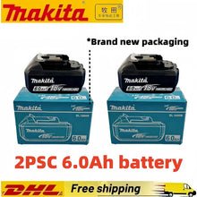 Makita 6.0Ah 18V battery packaging, blue and black, front view