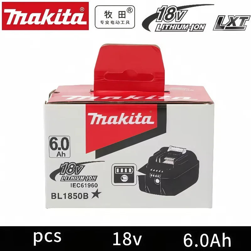 Makita 6.0Ah 18V battery packaging, red and black, front view