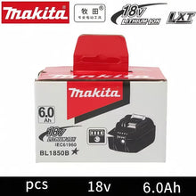 Makita 6.0Ah 18V battery packaging, red and black, front view