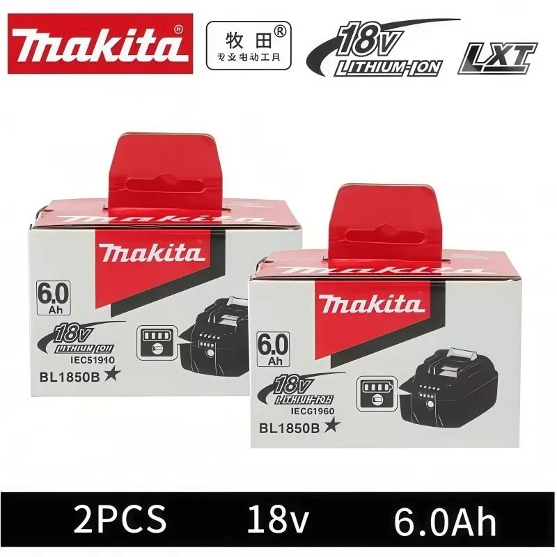 Makita 6.0Ah 18V battery two-pack packaging, red and black