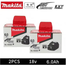Makita 6.0Ah 18V battery two-pack packaging, red and black